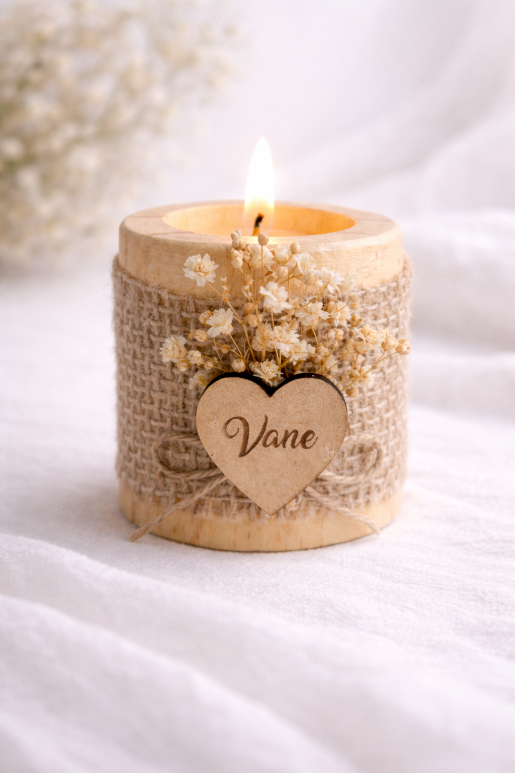 Portavela de madera – Recuerdo personalizado para eventos