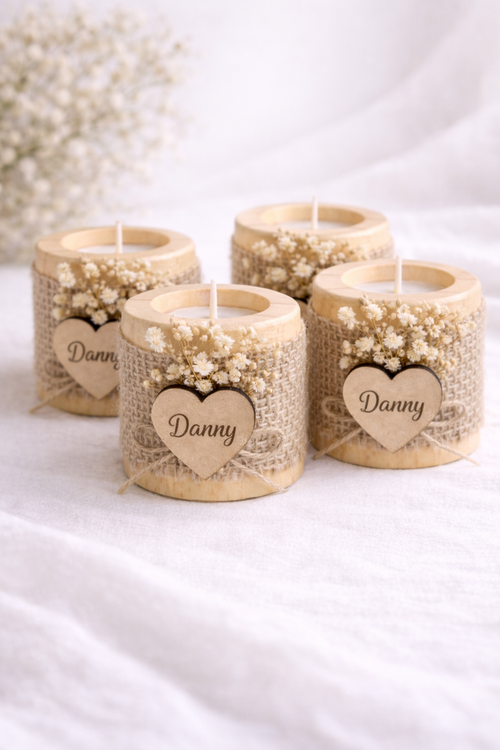 Portavela de madera – Recuerdo personalizado para eventos